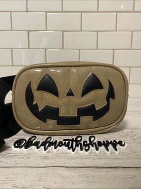 *Love Pain and Stitches Small Happy Face Belt Bag in Gold Glitter and Black